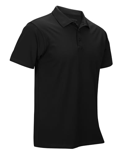 33,000ft Herren Poloshirt Golf Shirt UPF50+ Sonnenschutz Sommer Kurzarm Tshirts Schnelltrocknend Performance Sportshirt Outdoor Einfarbige Poloshirts für Männer zum Golfen Tennis Schwarz L von 33,000ft