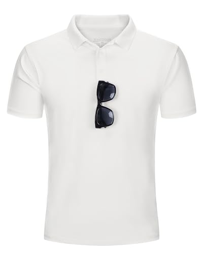 33,000ft Herren Poloshirt Golf Shirt UPF50+ Sonnenschutz Sommer Kurzarm Tshirts Schnelltrocknend Performance Sportshirt Outdoor Einfarbige Poloshirts für Männer zum Golfen Tennis Weiß L von 33,000ft