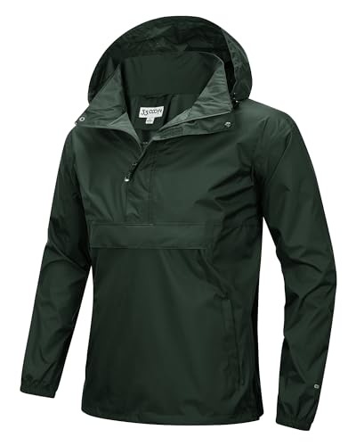 33,000ft Herren Regenjacke Leichter Wasserdichter Packbarer Pullover mit Kapuze und Reflektor für Fahrrad Wandern Outdoor, Armeegrün M von 33,000ft