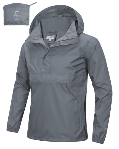 33,000ft Herren Regenjacke Leichter Wasserdichter Packbarer Pullover mit Kapuze und Reflektor für Fahrrad Wandern Outdoor, Dunkelgrau S 33,000ft Herren Regenjacke Leichter Wasserdichter Packbarer Pullover mit Kapuze und Reflektor für Fahrrad Wandern Outdoor, Dunkelgrau S von 33,000ft