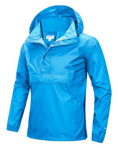 33,000ft Herren Regenjacke Leichter Wasserdichter Packbarer Pullover mit Kapuze und Reflektor für Fahrrad Wandern Outdoor, Hellblau S von 33,000ft