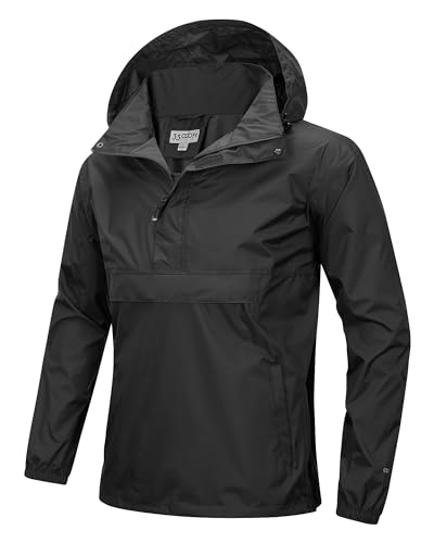 33,000ft Herren Regenjacke Leichter Wasserdichter Packbarer Pullover mit Kapuze und Reflektor für Fahrrad Wandern Outdoor, Schwarz L von 33,000ft