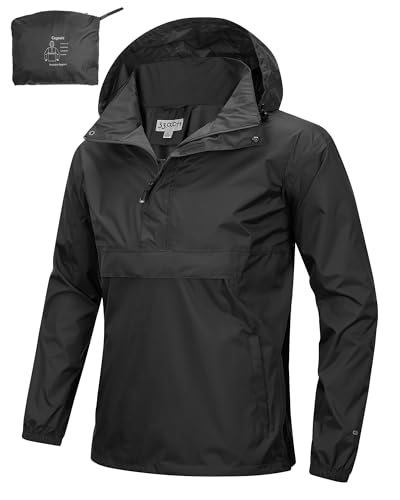 33,000ft Herren Regenjacke Leichter Wasserdichter Packbarer Pullover mit Kapuze und Reflektor für Fahrrad Wandern Outdoor, Schwarz L 33,000ft Herren Regenjacke Leichter Wasserdichter Packbarer Pullover mit Kapuze und Reflektor für Fahrrad Wandern Outdoor, Schwarz L von 33,000ft