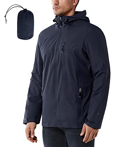 33,000ft Herren-Regenjacke, wasserdicht, Radfahren, Laufen, verstaubarer Regenmantel mit Kapuze, leichter Windbreaker mit Netzfutter, Marineblau, X-Large von 33,000ft