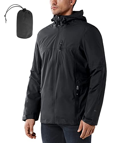 33,000ft Herren Regenjacke Wasserdicht Radfahren Laufen Regenmantel mit Kapuze Leichte Windbreaker Shell mit Mesh-Futter, schwarz, Medium von 33,000ft