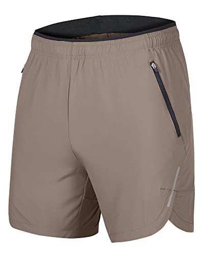 33,000ft Herren Shorts Sport Hosen Laufshorts Trainingshose Fitness Training Outdoor Sporthose mit Tasch, Beige XL von 33,000ft