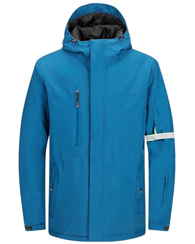 33,000ft Herren Skijacke Wasserdichte Winddichte Warme Outdoorjacke Winterjacke Funktionsjacke Atmungsaktive Snowboardjacke Softshell Jacke mit Kapuze, Blau 2XL von 33,000ft