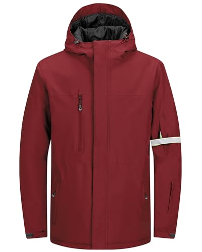 33,000ft Herren Skijacke Wasserdichte Winddichte Warme Outdoorjacke Winterjacke Funktionsjacke Atmungsaktive Snowboardjacke Softshell Jacke mit Kapuze, Rot XL von 33,000ft