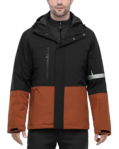 33,000ft Herren Skijacke Wasserdichte Winddichte Warme Outdoorjacke Winterjacke Funktionsjacke Atmungsaktive Snowboardjacke Softshell Jacke mit Kapuze, Schwarz+Ingwer 2XL von 33,000ft