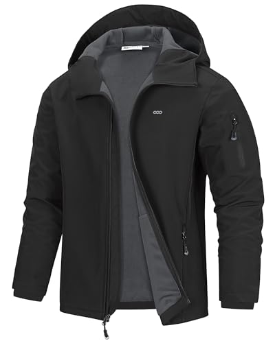 33,000ft Wasserdicht Atmungsaktiv Softshelljacke für Herren, Fleecejacke Herren Warm Wanderjacke Freizeitjacke mit Kapuze Schwarz L von 33,000ft