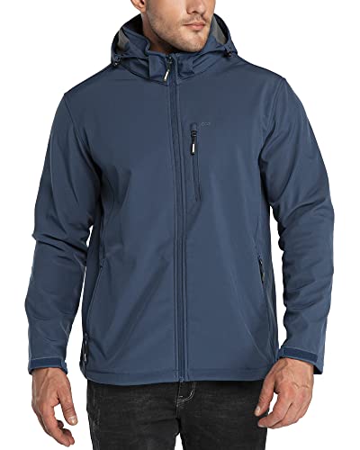 33,000ft Herren Softshell wasserdichte Jacken Fleece-Futter Outdoor Windbreaker Mäntel mit Multi Taschen Abnehmbare Kapuze, marineblau, M von 33,000ft