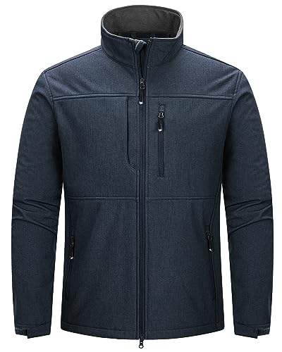 33,000ft Herren Softshelljacke Wasserabweisende Übergangsjacke Warmes Fleece Gefüttert Outdoorjacke Funktionsjacke Leichte Wanderjacke mit Stehkragen Dunkelblau Heidekraut L von 33,000ft