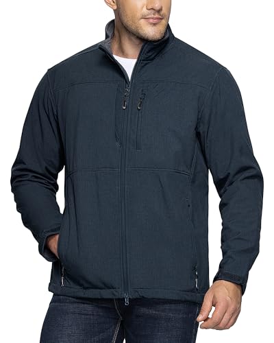 33,000ft Herren Softshelljacke Wasserabweisende Übergangsjacke Warmes Fleece Gefüttert Outdoorjacke Funktionsjacke Leichte Wanderjacke mit Stehkragen Dunkelblau Heidekraut S von 33,000ft