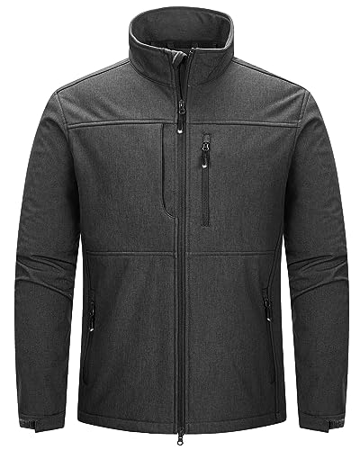 33,000ft Herren Softshelljacke Wasserabweisende Übergangsjacke Warmes Fleece Gefüttert Outdoorjacke Funktionsjacke Leichte Wanderjacke mit Stehkragen Dunkelgrau Heidekraut S von 33,000ft