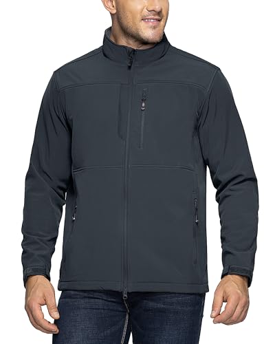 33,000ft Herren Softshelljacke Wasserabweisende Übergangsjacke Warmes Fleece Gefüttert Outdoorjacke Funktionsjacke Leichte Wanderjacke mit Stehkragen Dunkelgrau L von 33,000ft