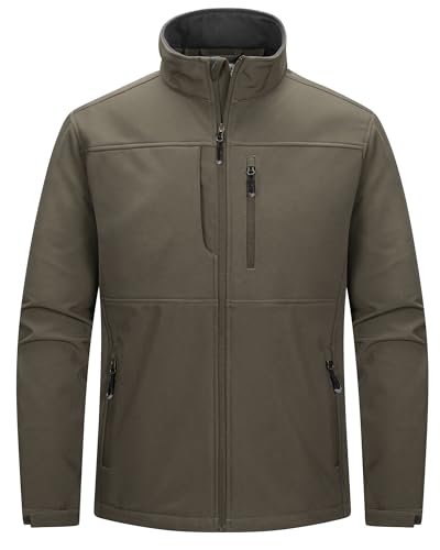 33,000ft Herren Softshelljacke Wasserabweisende Übergangsjacke Warmes Fleece Gefüttert Outdoorjacke Funktionsjacke Leichte Wanderjacke mit Stehkragen Olivgrün L von 33,000ft