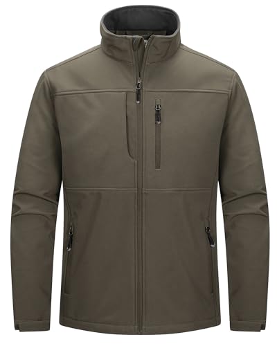 33,000ft Herren Softshelljacke Wasserabweisende Übergangsjacke Warmes Fleece Gefüttert Outdoorjacke Funktionsjacke Leichte Wanderjacke mit Stehkragen Olivgrün XXL von 33,000ft