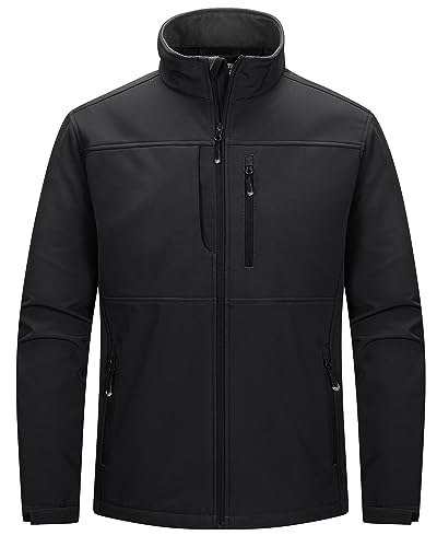 33,000ft Herren Softshelljacke Wasserabweisende Übergangsjacke Warmes Fleece Gefüttert Outdoorjacke Funktionsjacke Leichte Wanderjacke mit Stehkragen Schwarz M von 33,000ft