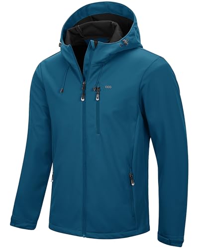 33,000ft Herren Softshelljacke Wasserbeständige Winddichte Funktionsjacke Atmungsaktive Übergangsjacke Leichte Fahhradjacke mit Kapuze Ohne Fleecefutter Keramik Blau 3XL von 33,000ft