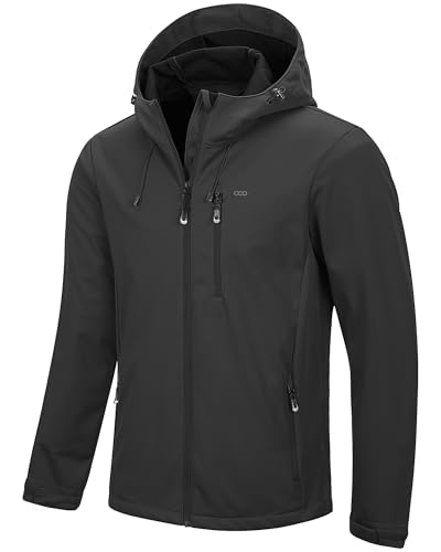 33,000ft Herren Softshelljacke Wasserbeständige Winddichte Funktionsjacke Atmungsaktive Übergangsjacke Leichte Fahhradjacke mit Kapuze Windbreaker zum Laufen, Radfahren Grau XL von 33,000ft