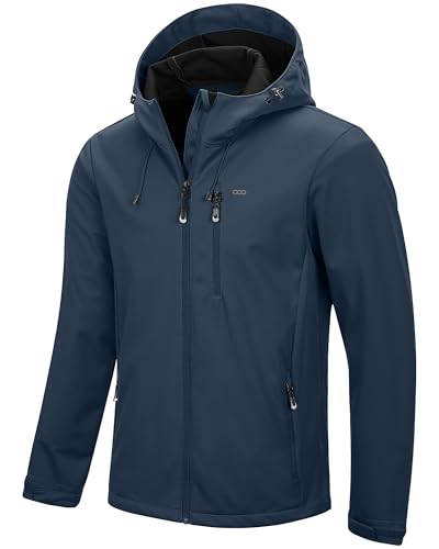33,000ft Herren Softshelljacke Wasserbeständige Winddichte Funktionsjacke Atmungsaktive Übergangsjacke Leichte Fahhradjacke mit Kapuze Ohne Fleecefutter Mitternachtsblau 3XL von 33,000ft