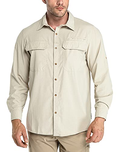 33,000ft Herren Sportshemd Langarmhemd Atmungsaktives Funktionshemd Schnelltrocknende Shirt Outdoorhemd für Männer Frühling Sommer Herbst Wandern Angeln Shirts Khak L von 33,000ft