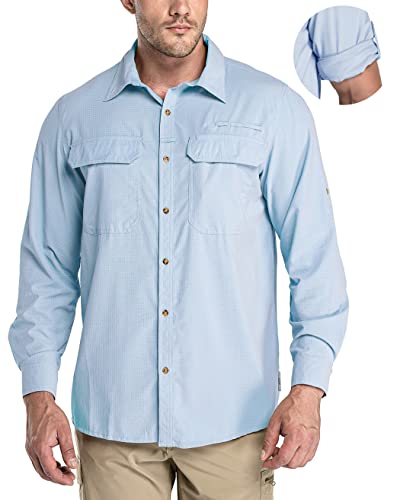 33,000ft Herren Sportshemd Langarmhemd Atmungsaktives Funktionshemd Schnelltrocknende Shirt Outdoorhemd für Männer Frühling Sommer Herbst UV-Schutz Wandern Angeln Shirts Hellblau 4XL von 33,000ft