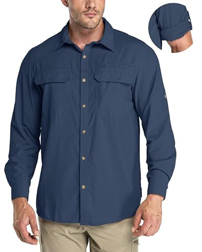 33,000ft Herren Sportshemd Langarmhemd Atmungsaktives Funktionshemd Schnelltrocknende Shirt Outdoorhemd für Männer Frühling Sommer Herbst UV-Schutz Wandern Angeln Shirts Navy Blau M von 33,000ft