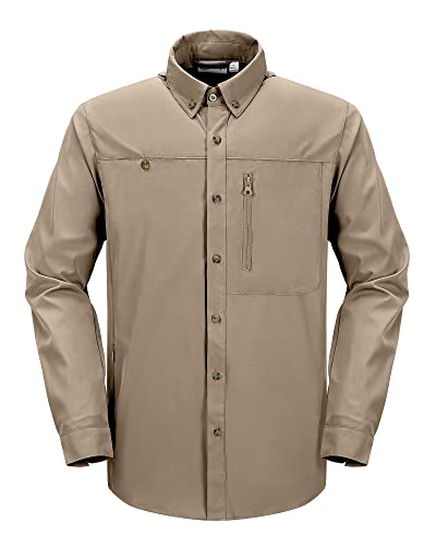 33,000ft Safari Hemd Herren Langarm Sportshemd UPF50+ UV Schutz Funktionshemd Atmungsaktiv Button-Down-Hemd mit Taschen für Wandern Angeln Reisen Braun M von 33,000ft