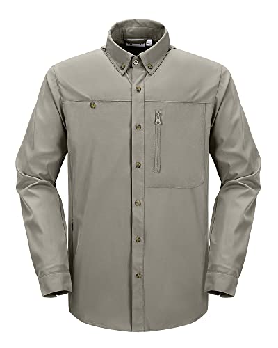 33,000ft Safari Hemd Herren Langarm Sportshemd UPF50+ UV Schutz Funktionshemd Atmungsaktiv Button-Down-Hemd mit Taschen für Wandern Angeln Reisen Grau M von 33,000ft