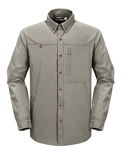 33,000ft Safari Hemd Herren Langarm Sportshemd UPF50+ UV Schutz Funktionshemd Atmungsaktiv Button-Down-Hemd mit Taschen für Wandern Angeln Reisen Grau XL von 33,000ft