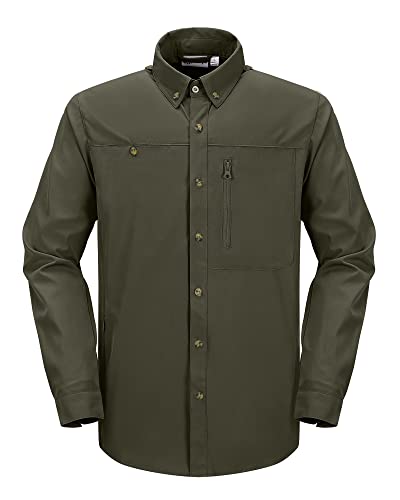 33,000ft Safari Hemd Herren Langarm Sportshemd UPF50+ UV Schutz Funktionshemd Atmungsaktiv Button-Down-Hemd mit Taschen für Wandern Angeln Reisen Grün 2XL von 33,000ft