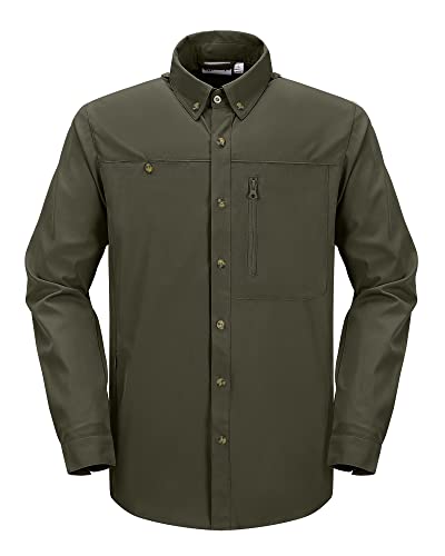 33,000ft Safari Hemd Herren Langarm Sportshemd UPF50+ UV Schutz Funktionshemd Atmungsaktiv Button-Down-Hemd mit Taschen für Wandern Angeln Reisen Grün XL von 33,000ft