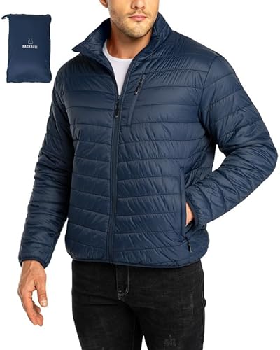 33,000ft Herren Steppjacke Leichte Übergangsjacke in Daunenjacken-Optik Winterjacke für Männer Gefüttert mit Taschen Packbar für Freizeit Wandern Reisen Lightweight Puffer Jacket Dunkelblau L von 33,000ft