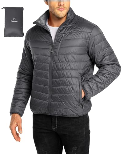 33,000ft Herren Steppjacke Packbare Übergangsjacke in Daunenjacken-Optik für Männer Gefütterte Pufferjacke Wasserabweisende Outdoorjacke mit Taschen für Herbst Frühlings Winter, Grau M von 33,000ft