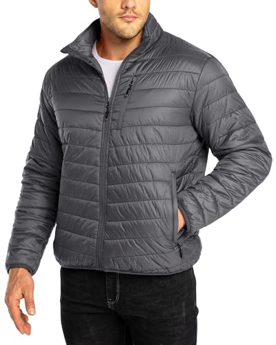 33,000ft Herren Steppjacke Packbare Übergangsjacke in Daunenjacken-Optik für Männer Gefütterte Pufferjacke Wasserabweisende Outdoorjacke mit Taschen für Herbst Frühlings Winter, Grau M von 33,000ft
