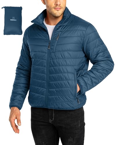 33,000ft Herren Steppjacke Packbare Übergangsjacke in Daunenjacken-Optik für Männer Gefütterte Pufferjacke Wasserabweisende Outdoorjacke mit Taschen für Herbst Frühlings Winter, Keramikblau L von 33,000ft