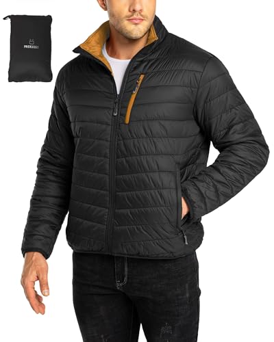 33,000ft Herren Steppjacke Leichte Übergangsjacke in Daunenjacken-Optik Winterjacke für Männer Gefüttert mit Taschen Packbar für Freizeit Wandern Reisen Lightweight Puffer Jacket Schwarz+Gelb 3XL von 33,000ft