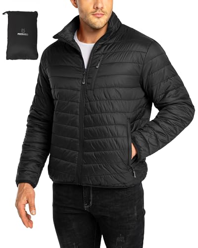 33,000ft Herren Steppjacke Leichte Übergangsjacke in Daunenjacken-Optik Winterjacke für Männer Gefüttert mit Taschen Packbar für Freizeit Wandern Reisen Lightweight Puffer Jacket Schwarz 2XL von 33,000ft