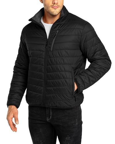 33,000ft Herren Steppjacke Leichte Übergangsjacke in Daunenjacken-Optik Winterjacke für Männer Gefüttert mit Taschen Packbar für Freizeit Wandern Reisen Lightweight Puffer Jacket Schwarz S von 33,000ft