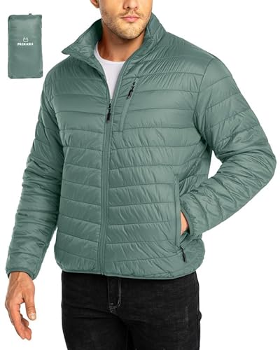 33,000ft Herren Steppjacke Packbare Übergangsjacke in Daunenjacken-Optik für Männer Gefütterte Pufferjacke Wasserabweisende Outdoorjacke mit Taschen für Herbst Frühlings Winter, Waldgrün XL von 33,000ft