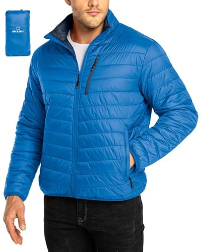 33,000ft Herren Steppjacke Packbare Übergangsjacke in Daunenjacken-Optik für Männer Gefütterte Pufferjacke Wasserabweisende Outdoorjacke für Herbst Frühlings Winter, Königsblau+Dunkelblau 2XL von 33,000ft