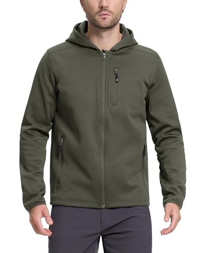 33,000ft Herren Strickjacke Hoodie Sweatjacke mit Kapuze Sportjacke Leichte Übergangsjacke Weichem Fleecefutter Übergangsjacke Langarm Funktionsjacke für Freizeit und Outdoor Olivgrün L von 33,000ft