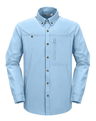 33,000ft Herren UV-Schutz, Wander-Shirts, LSF 50+, schnelltrocknend, Angel-Shirt, langärmelig, Outdoor-Shirt für Safari Camping, hellblau, Mittel von 33,000ft