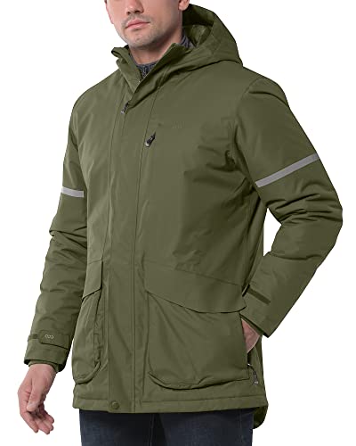 33,000ft Herren Wasserdicht Winterjacke Skijacke Fleecejacke Funktionsjacke Warme Fleece-Futter Winddichte Hardshelljacken mit Kapuze für Ski Outdoorsport (Grüner, L) von 33,000ft