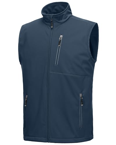 33,000ft Herren Winddichte Leichte Golfweste Oberbekleidung mit Taschen Softshell Ärmellos Jacke für Laufen Wandern Sport, midnight blue, Large von 33,000ft