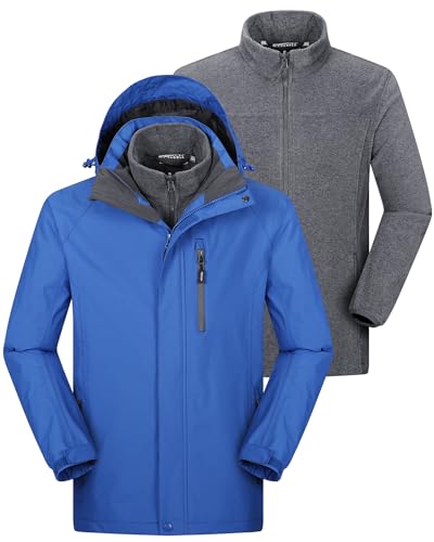 33,000ft Herren Winterjacke Warme 3 in 1 Skijacke Fleecejacke mit Kapuze, Wasserdichte Doppeljacke Wintermantel Parka Regenjacke Outdoorjacke Winddichte Hardshelljacken für Ski Outdoorsport von 33,000ft