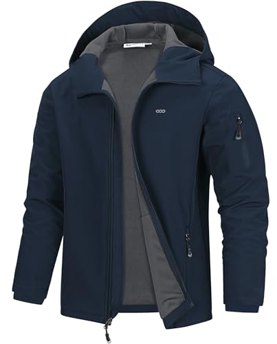 33,000ft Jacke Herren Wasserdichte Atmungsaktiv Softshelljacke - Übergangsjacke Winddichte Regenjacke Wanderjacke mit Kapuze Dunkelblau XL von 33,000ft
