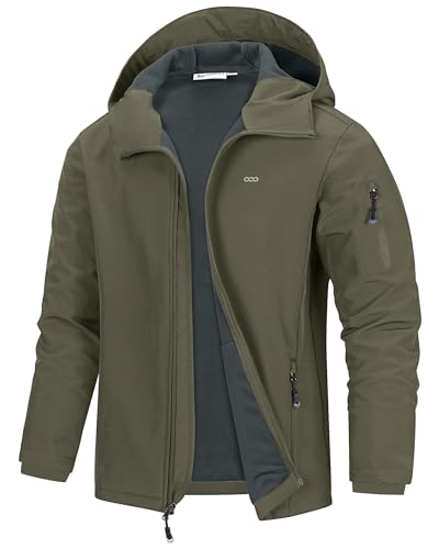 33,000ft Jacke Herren Wasserdichte Atmungsaktiv Softshelljacke - Übergangsjacke Winddichte Regenjacke Wanderjacke mit Kapuze Olivgrün L von 33,000ft