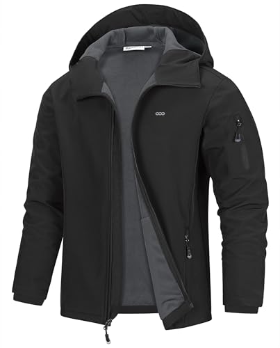 33,000ft Jacke Herren Wasserdichte Atmungsaktiv Softshelljacke - Übergangsjacke Winddichte Regenjacke Wanderjacke mit Kapuze Schwarz 2XL von 33,000ft